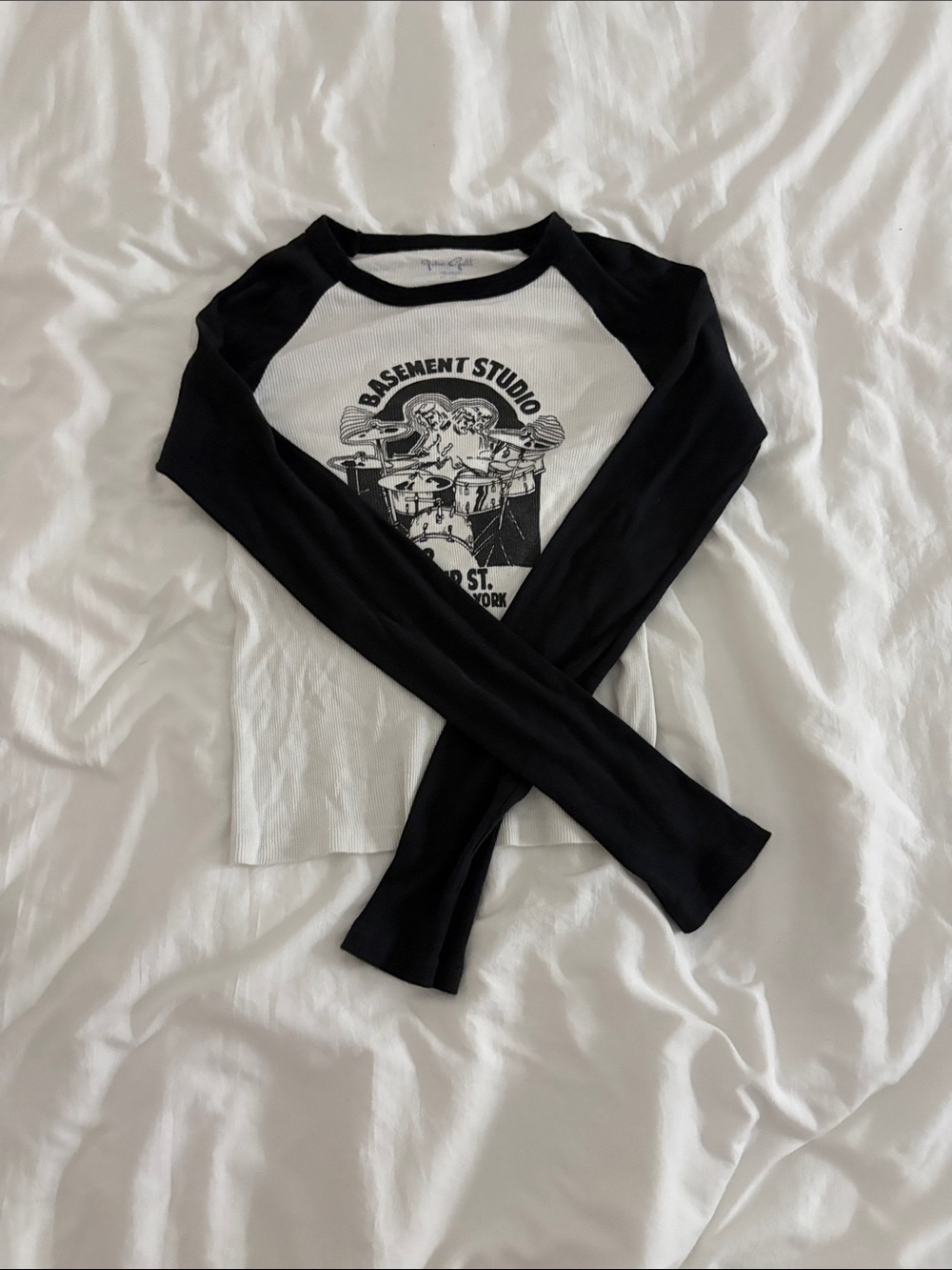 brandy Melville Black & White Graphic Raglan Long Sleeve Tee